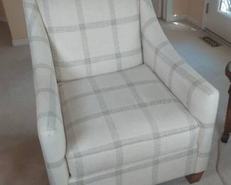 Grey and White Plaid Lounge Chair