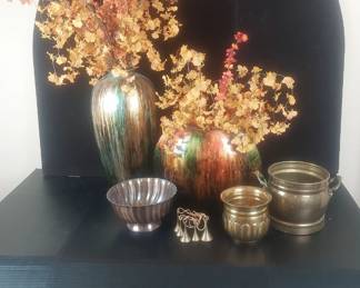 Faux Plant And Brass Pots