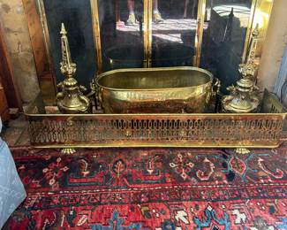 Pair of Andirons and Brass Firefender