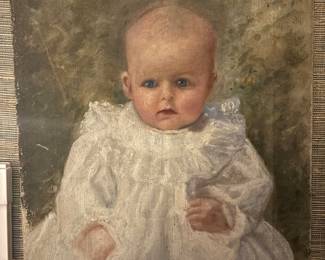 19th Century Oil on Canvas of Baby