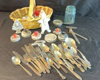 Vintage Cookie Cutters Silver Plated Cutlery  Ball Jar