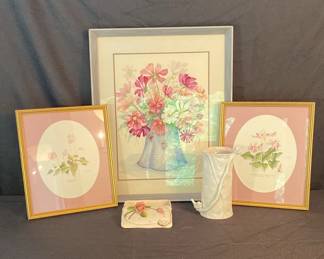L. Noble Signed Prints, Leftin Ceramic Dish, Vase
