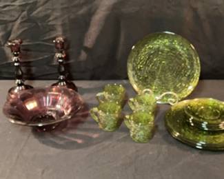 Amethyst Candleholders Bowl Green Plates Cups