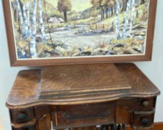 Antique Singer, Sewing Machine Oil Painting By Hultgren