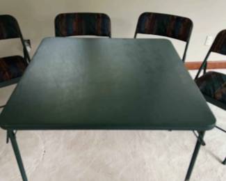 Green Square Folding Card Table With 4 Matching Green Multicolored Cushioned Chairs