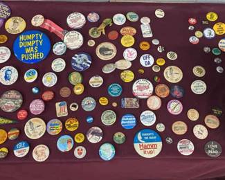 Various Vintage Buttons Sports, Political, Novelty, Etc