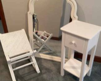 Wall Mirror, Small Chair Side Table All In White