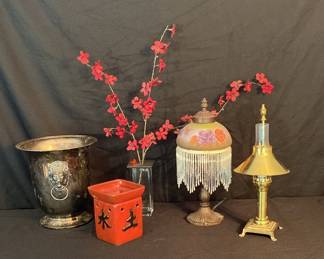 Victorian Style Boudoir Lamp Brass Lamp  Silver Champagne Bucket
