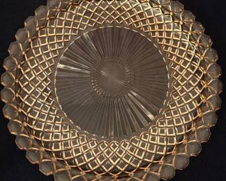 Vintage 1930s-1940s Hocking Pink Depression Glass Waterford Waffle Pattern approximately 14" across Platter