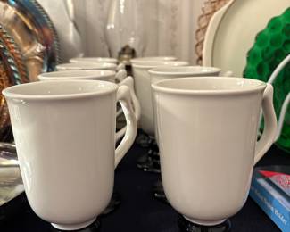 Set of 8 Vintage Hall White / Black Base Pedestal Irish coffee mugs #1273