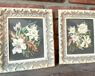 Vintage Turner 1950s Ivory Flower Framed Artwork