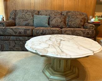 76” Sofa Couch / Marble Top Coffee Table 