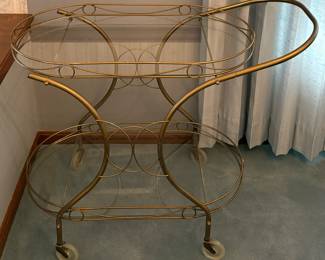 Hollywood Regency MC 1950s Italian oval brass drinks drink trolley rolling bar cart 