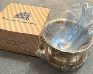 Vintage Danish Mid-Century 18/8 Stainless Steel Sauce Bowl w/ Ladle & Original Box 