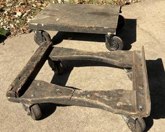 Antique Industrial Railroad Iron / Steel cart wood planks table