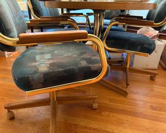 Retro Kitchen Table & 4 Rolling Chromcraft Chairs 