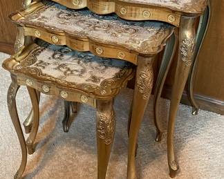 Mid Century 1950s Italian Florentine Nesting Tables, Set of Three Tables, Vintage Decor, Stacking Tables with Gilded Decor, Mimi Tables