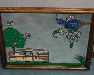 Vintage Winnebego Stained Glass Mirror (approximately 22”x18”)