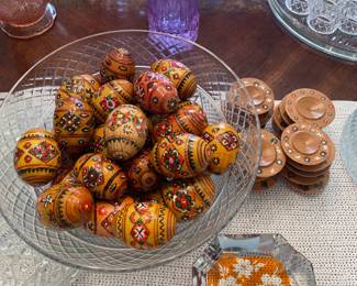 Vintage Polish Wooden Eggs and Stands