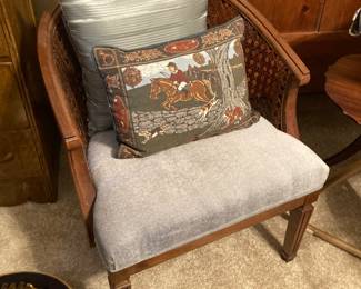 CANE BARREL BACK CHAIR FOX HUNT PILLOW