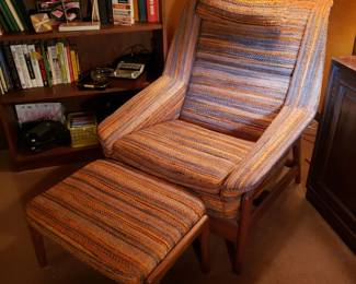Vintage Danish modern Folke Ohlsson lounge chair and ottoman, as-is, foam is crunchy and disintegrating