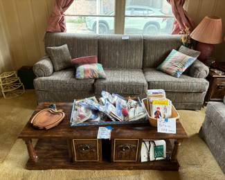 Coffee table and couch.