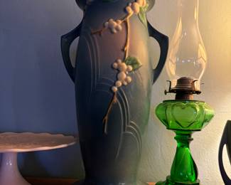 Tall Snowberry Roseville vase