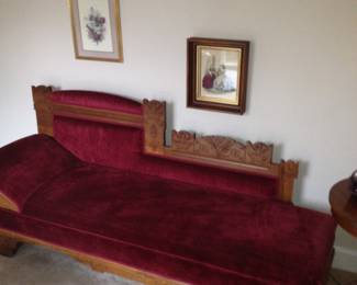 Great grandmothers fainting couch. Redone in red velvet. In good condition
