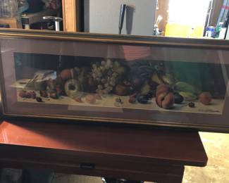 old print yard of fruit by J. Camfano. Matted and Frame