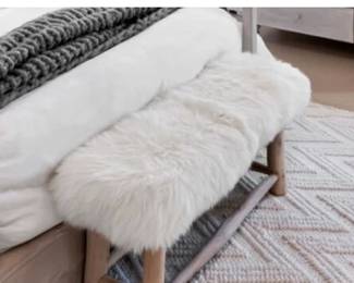 Natural Sheepskin bench by Restoration Hardware 40"W x 15" D x 16H  Asking $500.00
