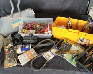Toolbox, Belts, Dustpan, And Various Tool Items