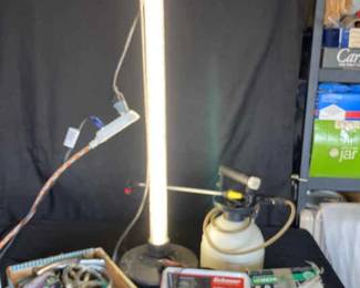 Mechanics 4ft Vertical Light, Battery Charger, And Miscellaneous Tools