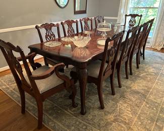 Century Furniture Dining table and 10 chairs. Shown with both leaves. 