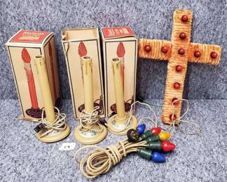 Mid Century Light Up Cross and Elecrtic Candles