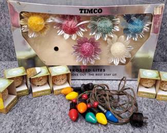 Vintage Timco Frosted Bulbs and Christmas Lights, Ice Ball Bulbs