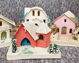 6 Artisan Cardboard Craft Putz Holiday Village Houses