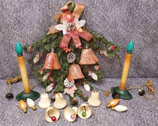 Vintage Electric Candles, Pine and Bell Decor