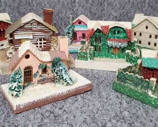 7 Artisan Cardboard Craft Putz Holiday Village Houses