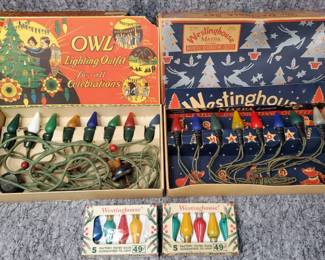 Antique Owl and Westinghouse Mazda Christmas Lights