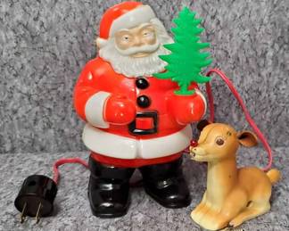 Vintage Plastic Light Up Santa, and Rudolph