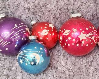 Vintage Shiny Brite Moon and Stars Christmas Ornaments
