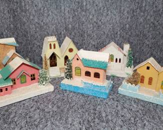 Glittered Artisan Cardboard Craft Putz Holiday Village Buildings