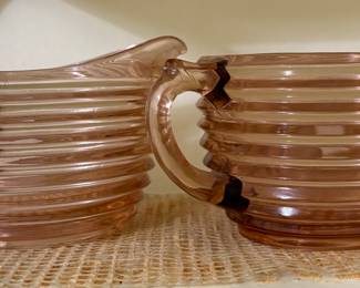 Manhattan pink depression glass creamer and sugar set