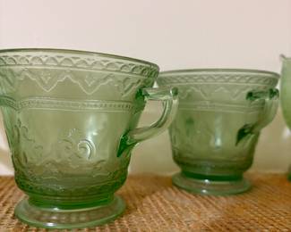 Vintage uranium cups, cream and sugar pair
