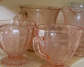 pink depression glass  cream and sugar