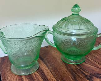 vintage Vaseline/uranium glass creamer and sugar set