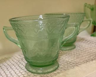 Depression glass green sugar bowl