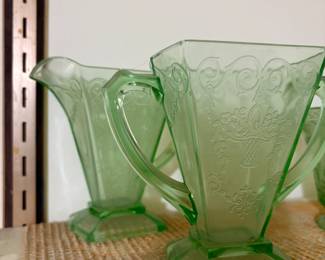vintage green uranium glass double-handle 