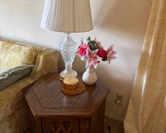 Wood octagon shaped end table with storage