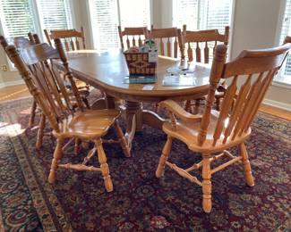 Wooden Dining Chair Set, Walter of Wabash Dining Table, Pande Cameron Wool Rug (10' x 14')
